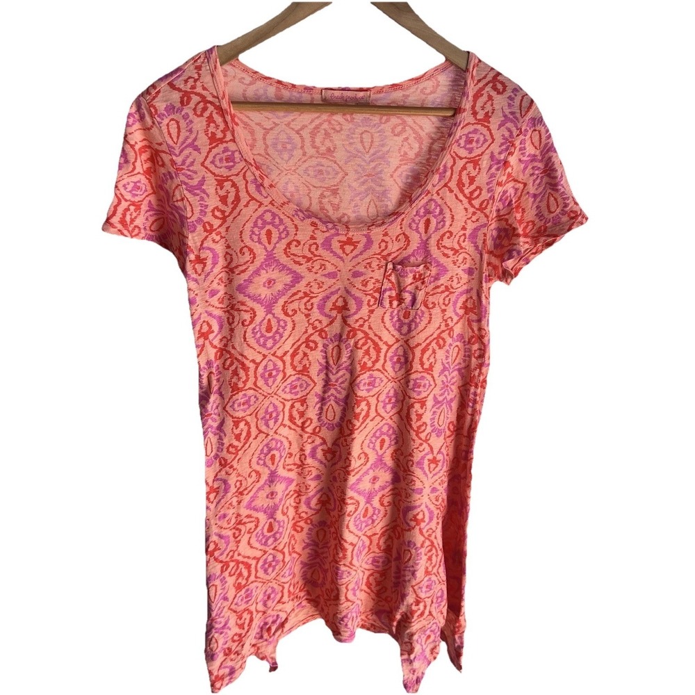 Fresh Produce Pocket T Shirt Pink Cotton Coastal Made In USA Women's Medium